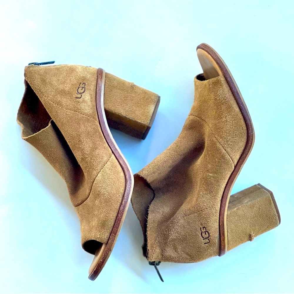 UGG Peep Toe Booties - Tan/Brown - Women's Size 7 slouchy look